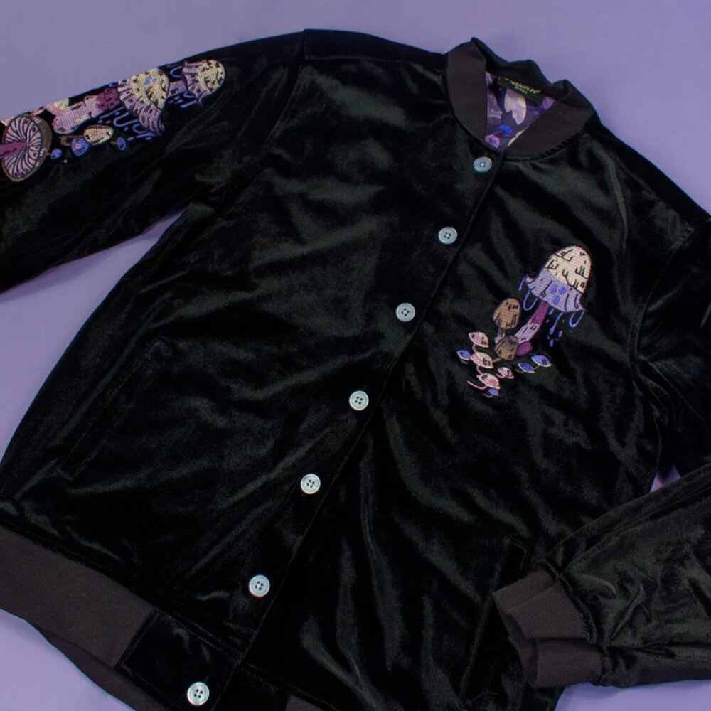 Morningwitch Purple Floral Fungi Forest Velvet jacket Size 2XL - Picture 2 of 6